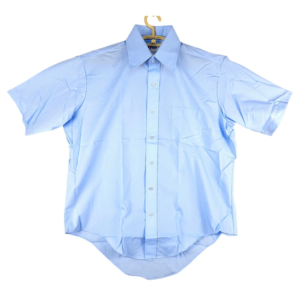 Macrae Prest Dress Shirt Short Sleeve Button Up‎ Work Casual Blue 16.5